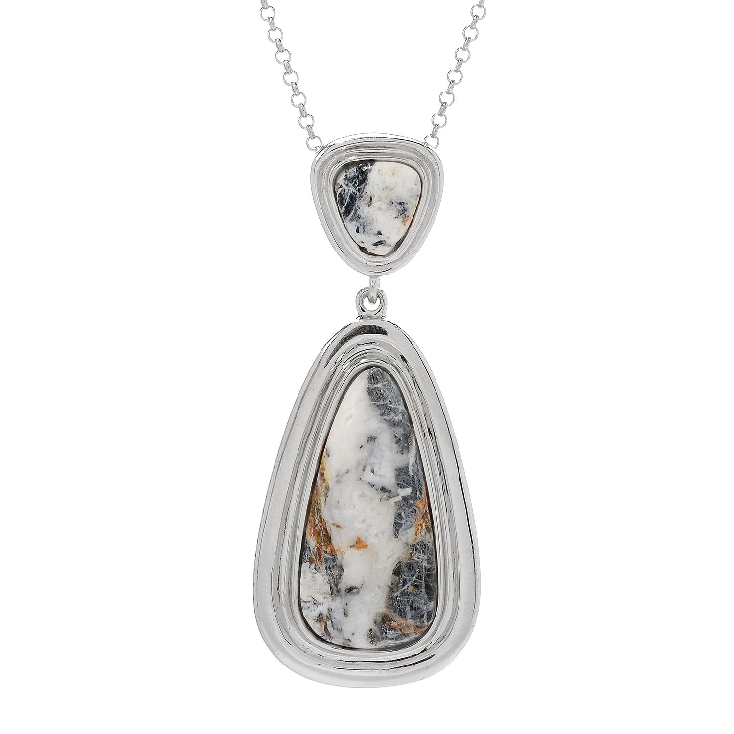 160-295- Gem Insider® Sterling Silver White Buffalo Calcite Quartz Pendant w/ 18" Rolo Chain