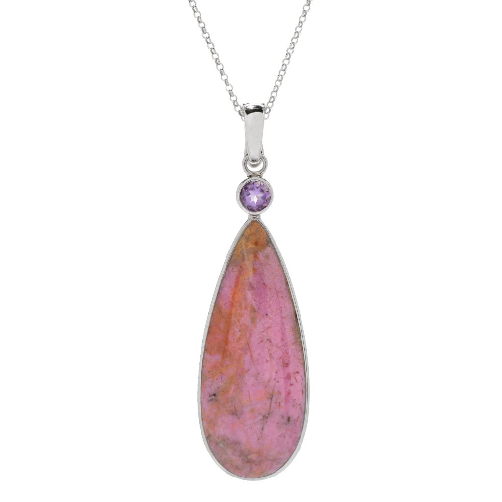 Details about   Gem Insider Sterling Silver 50x20mmPear Shaped Rhodonite Enhancer W/18” Chain
