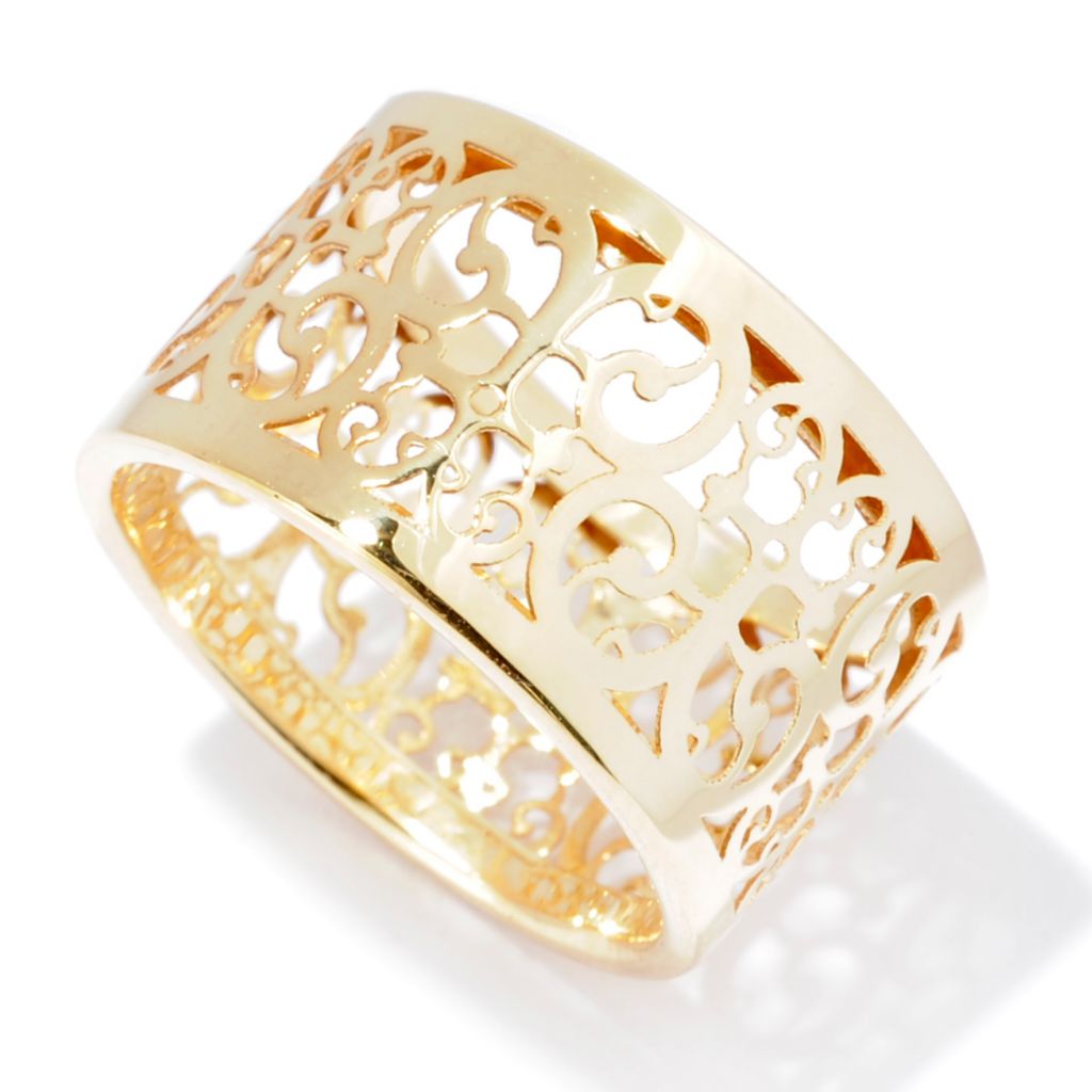 (ShopHQ) Stefano Oro 14K Gold Cut-out Filigree Cigar Band Ring ...