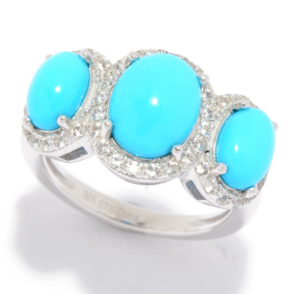 Reconstituted Three-stone Six Band Turquoise Ring Sterling Silver