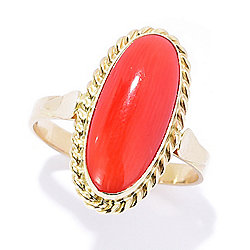 14K Italian Gold 16 x 7mm Oval Natural Coral North-South Ring