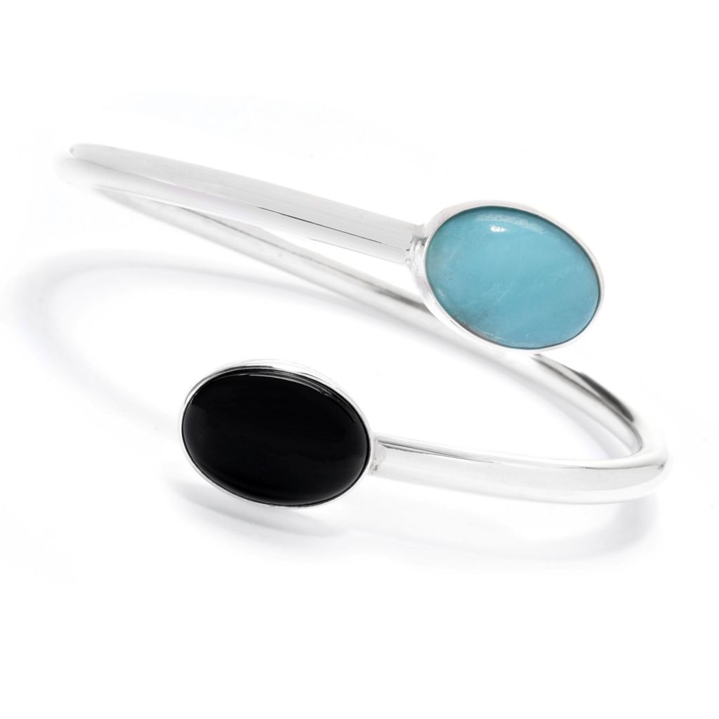 Dominique Dinouart Designs Sterling Silver 7 Onyx Gem Bypass Bangle Bracelet Shophq