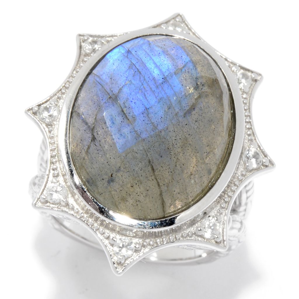 Labradorite Ring with Checkerboard Cut Soft Square Sterling Silver Labradorite Ring with Checkerboard Cut Soft Square Sterling Silver