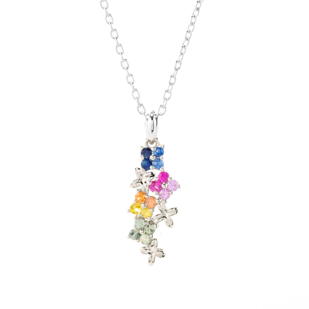 Star Flower Blossom Diamond Pendant Necklace Silver Medium Star