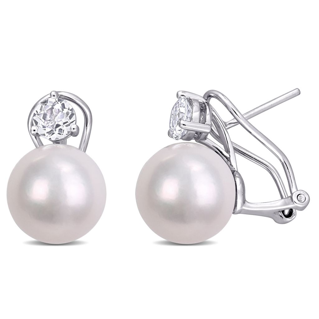 Pearl Front Back Earrings with Removable Pearl Studs Rhodium on Sterling Silver