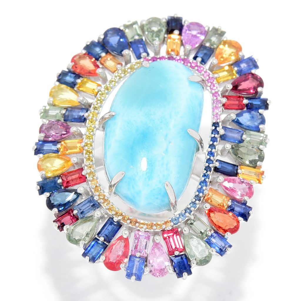 Victoria Wieck Sterling Silver 22 X 12mm Larimar White Zircon Multi Color Sapphire Cocktail Ring Shophq