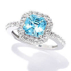 Everyday Gems of Distinction™ Sterling Silver 2.57ctw Asscher Cut Blue & White Zircon Ring