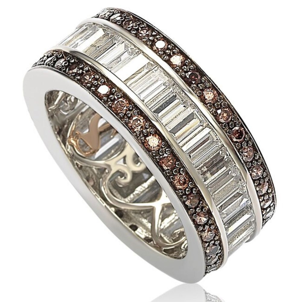 Suzy Levian New York Sterling Silver 4.53 DEW White & Mocha Simulated  Diamond Eternity Band Ring 