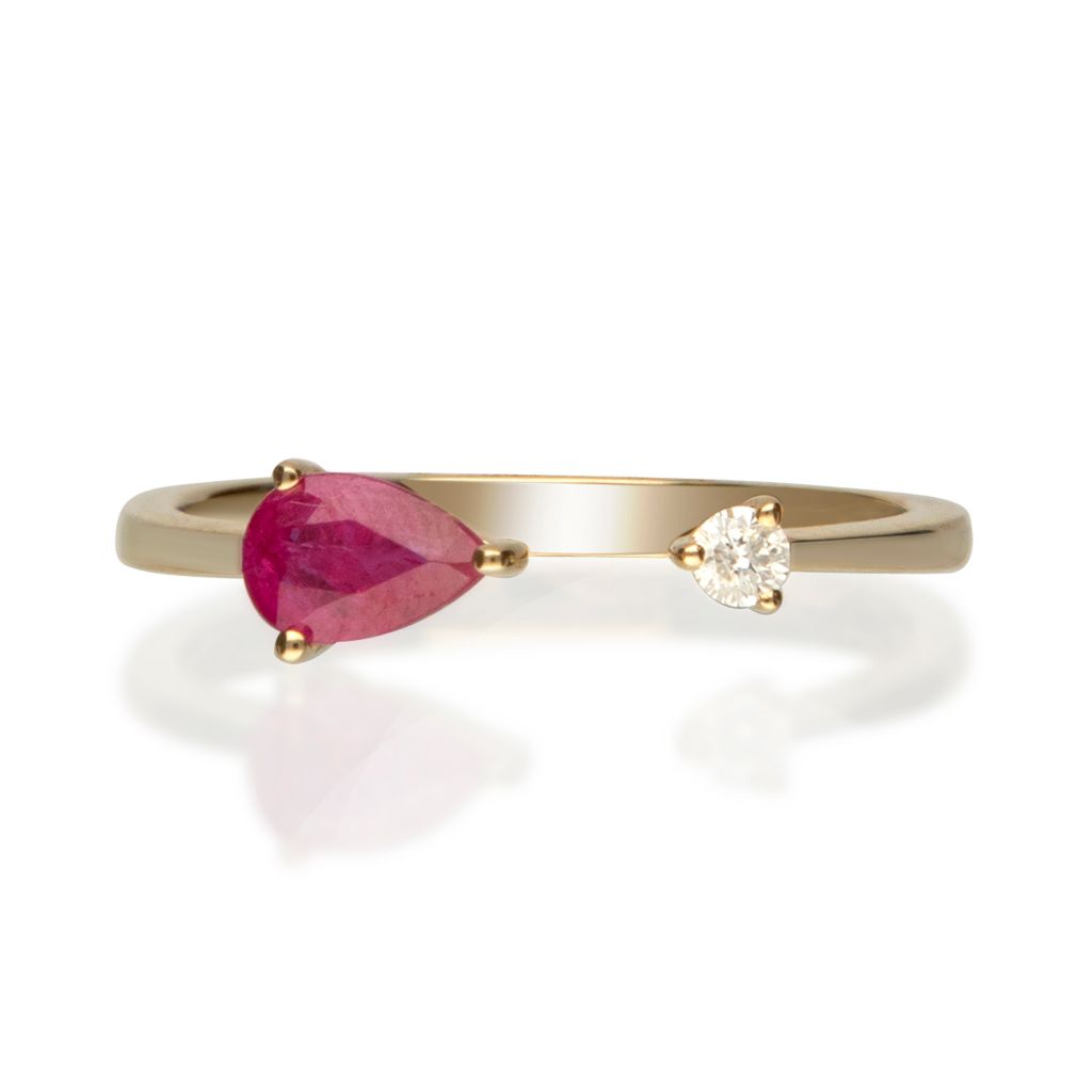 Fierra™ 14K Yellow Gold 4x6mm Pear Cut Ruby & Diamond Ring - Size 7 on sale  at shophq.com - 193-098