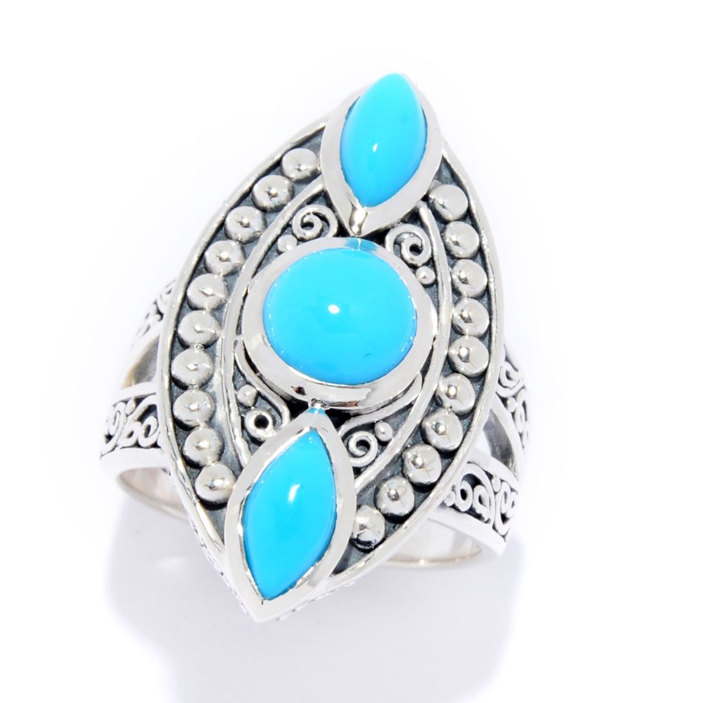 Artisan Silver by Samuel B. Sleeping Beauty Turquoise 3 Stone Mini Shield Ring