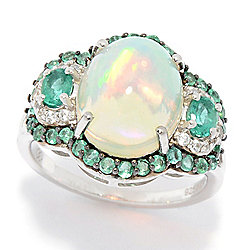 Jewels by Jorge Pérez Sterling Silver 12x10mm Ethiopian Opal & Emerald Ring