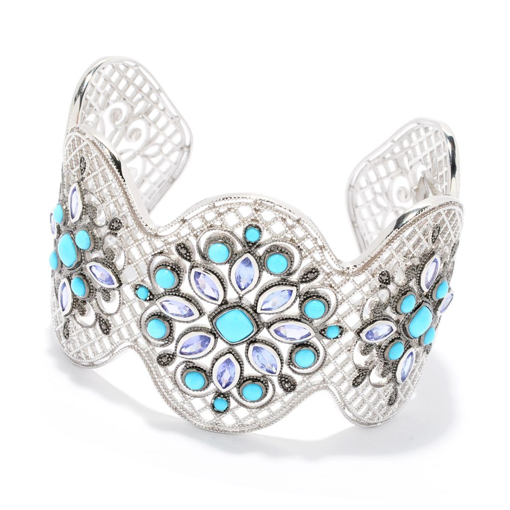 Pure Solid Antique Sterling Silver Cuff Bracelet Dressed with twin Kingman Turquoise cut stones.