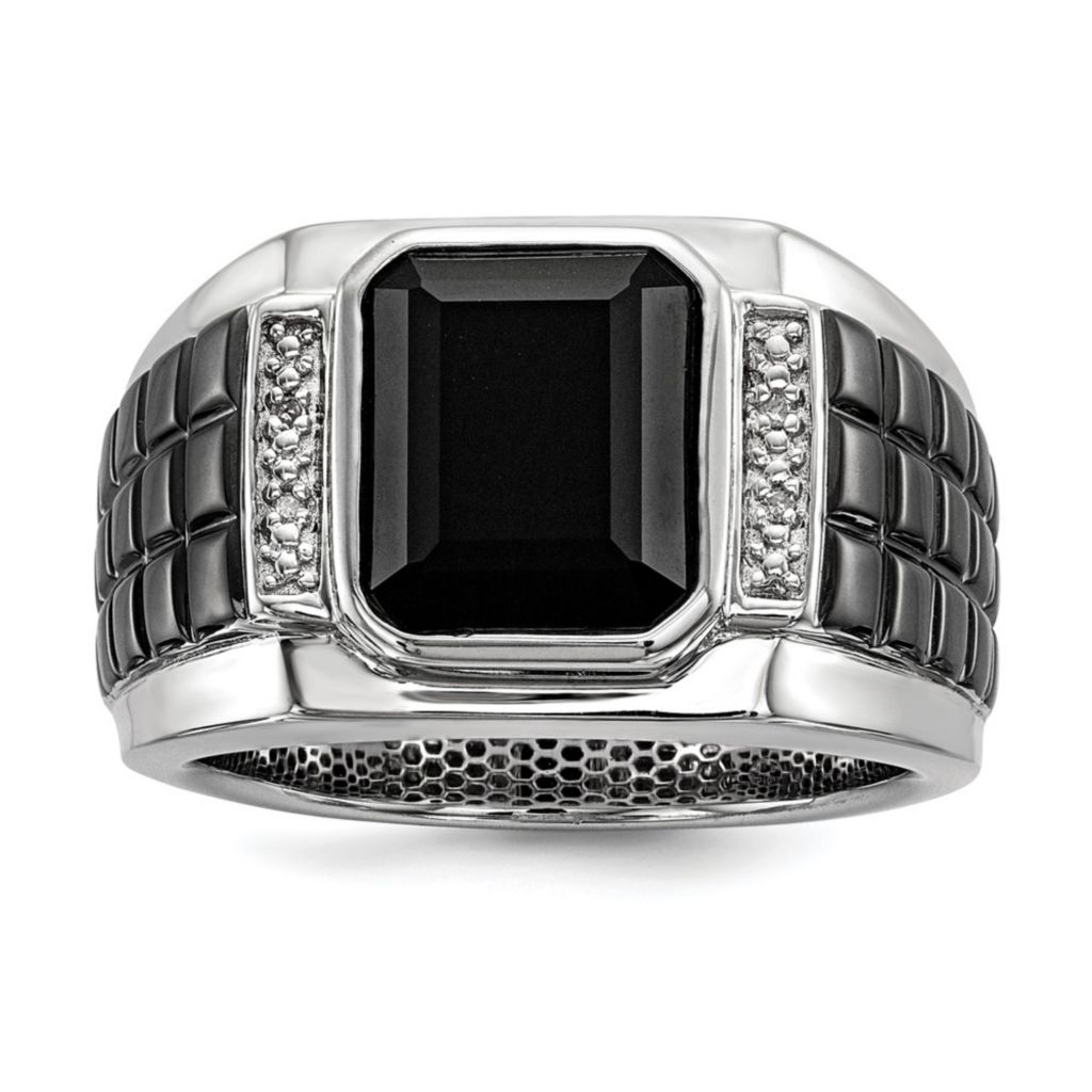 White Night Sterling Silver Diamond & Onyx Square Black Men's Ring White Night Sterling Silver Diamond & Onyx Square Black Men's Ring
