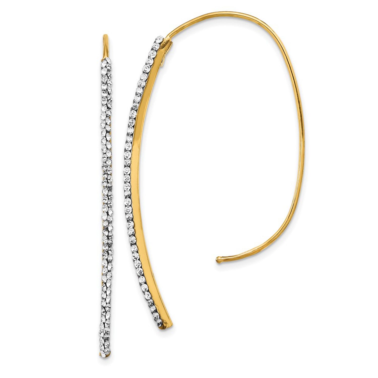 199-434- Italian 14K Gold 2" Tubing Polished Threader Earrings Made w/ Swarovski Crystals