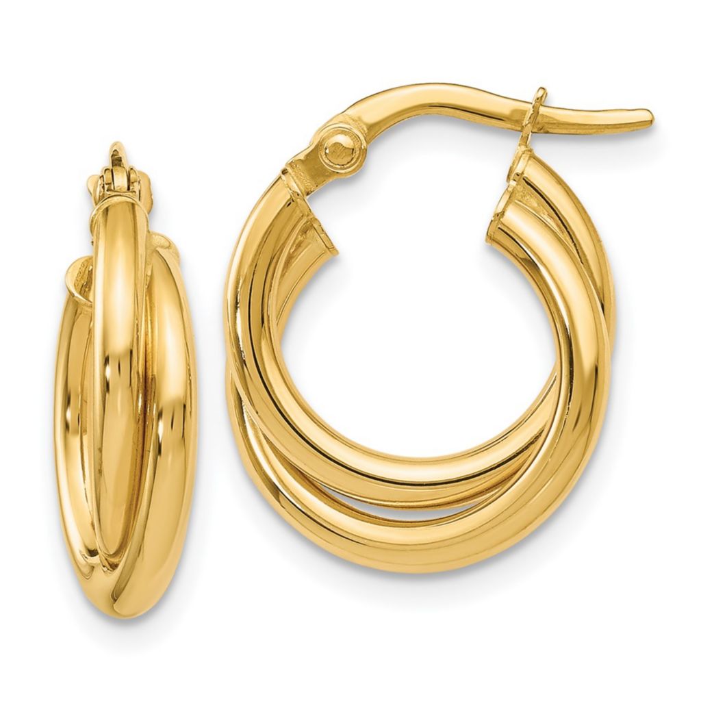 Italian 14K Yellow Gold Polished Twisted Double Hoop Earrings