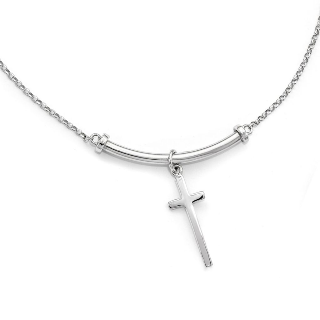Stainless Steel Polished Cross Pendant Charms wih 1in Extension