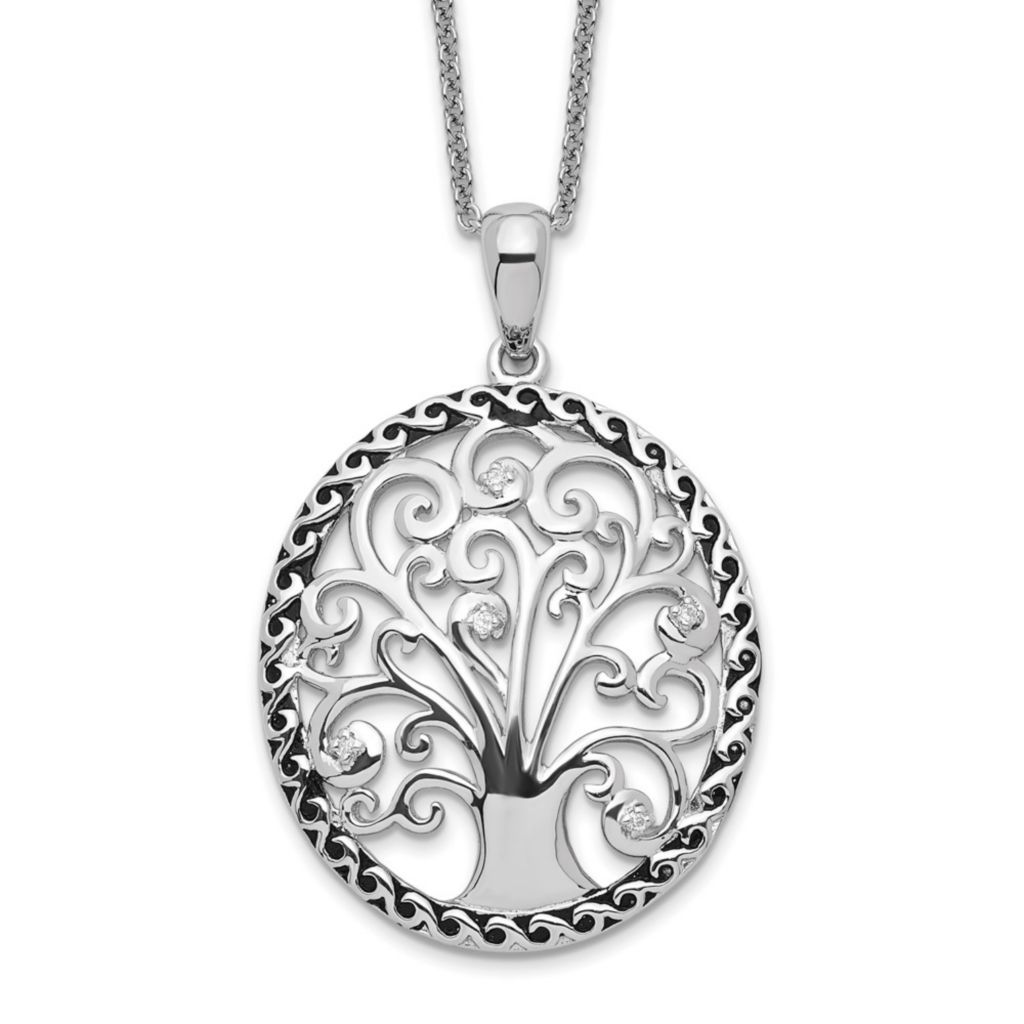 chain silver 925 Pendant sterling silver with small tree antique blackened