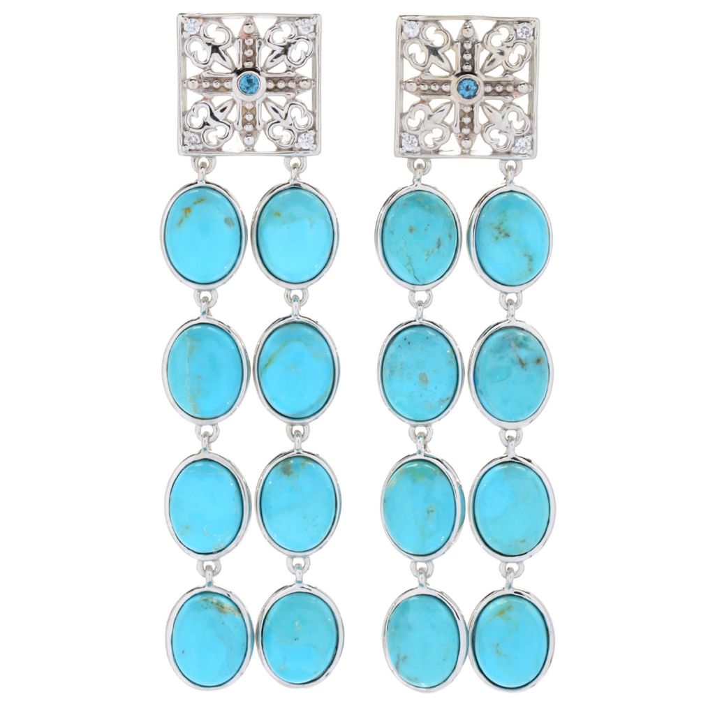 Reconstituted Turquoise Nugget Earrings Chain Drop Sterling Silver