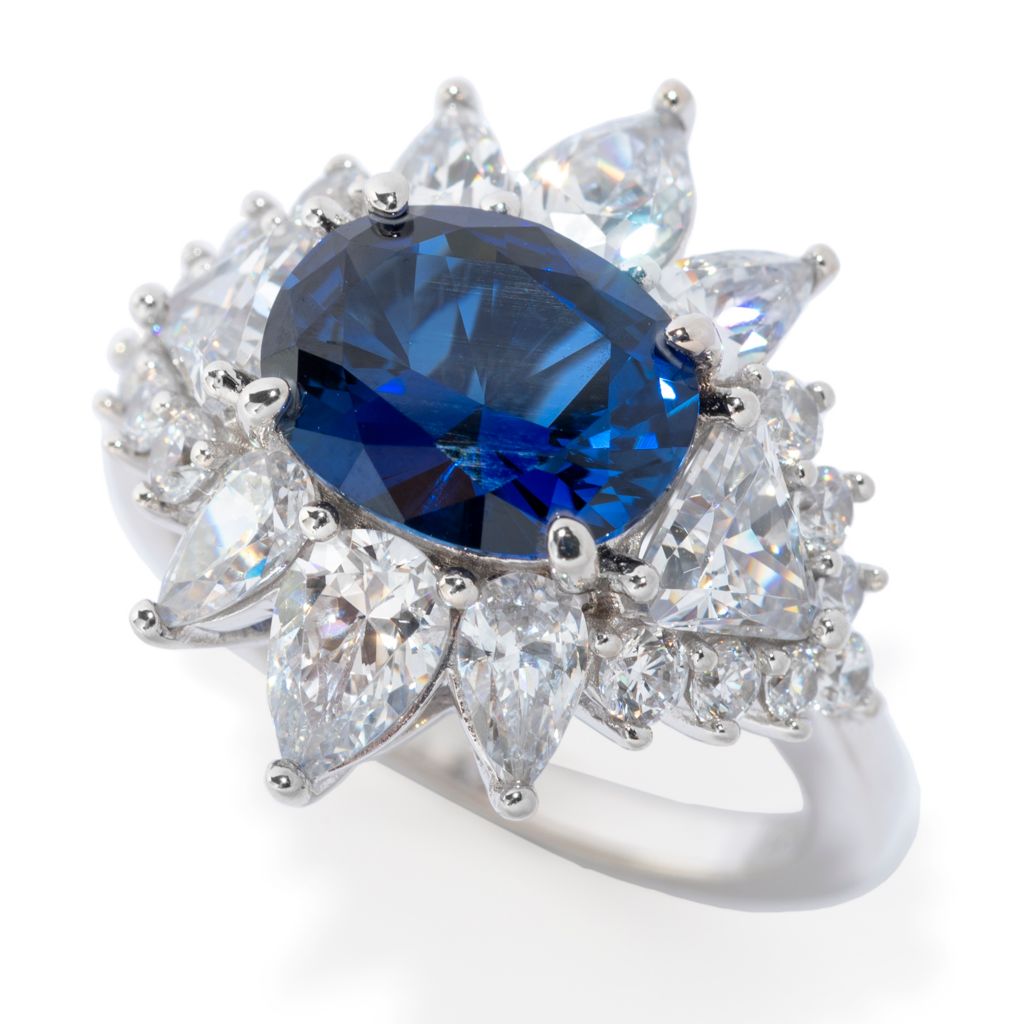Brilliante Simulated Blue Sapphire & Diamond East-West Ring