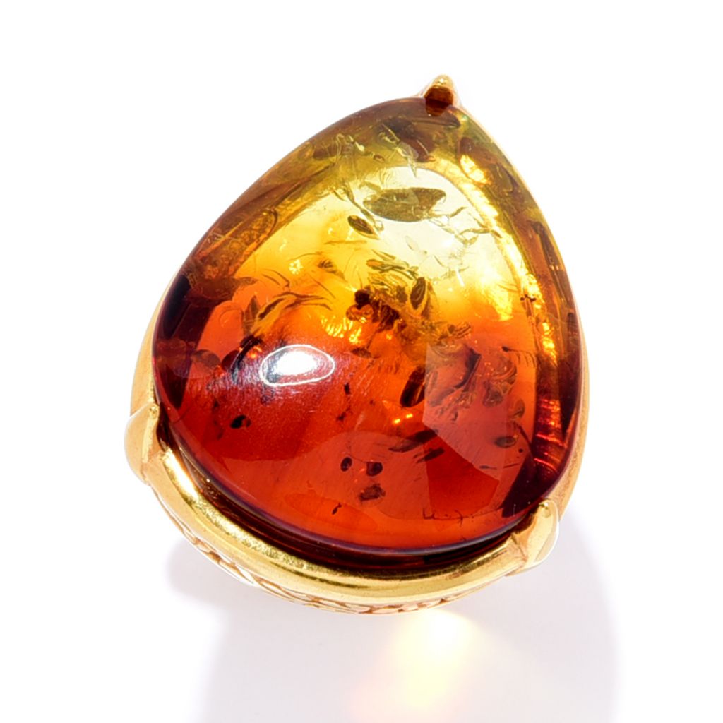 Gemporia 18K Gold Plated 22x18mm Pear Shaped Ombre Amber Ring - ShopHQ.com