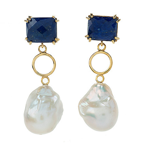 Victoria Wieck, 18K Gold Plated, Choice of Gem Stone, & Baroque Cultured ,  Pearl Drop Earrings