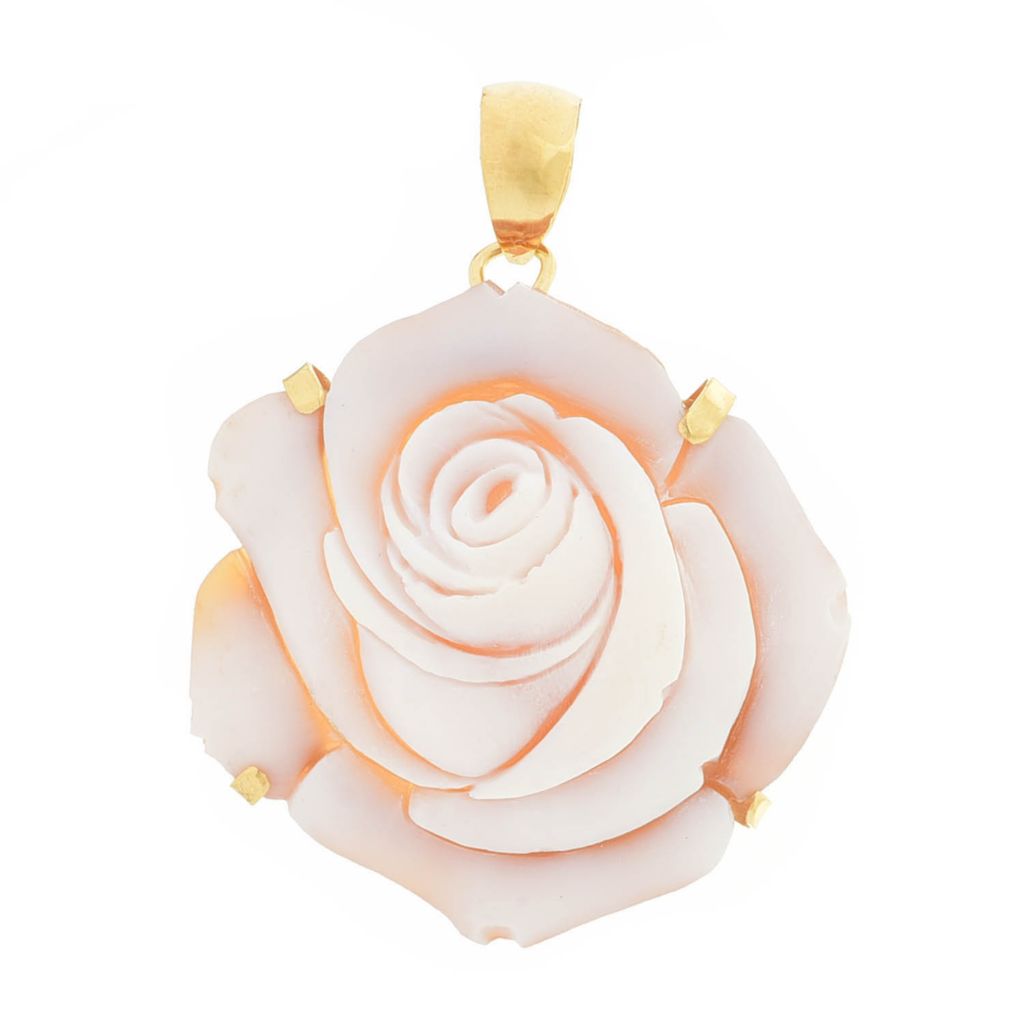 Flower Rose Shell Cameo Pendant Silver Handcarved