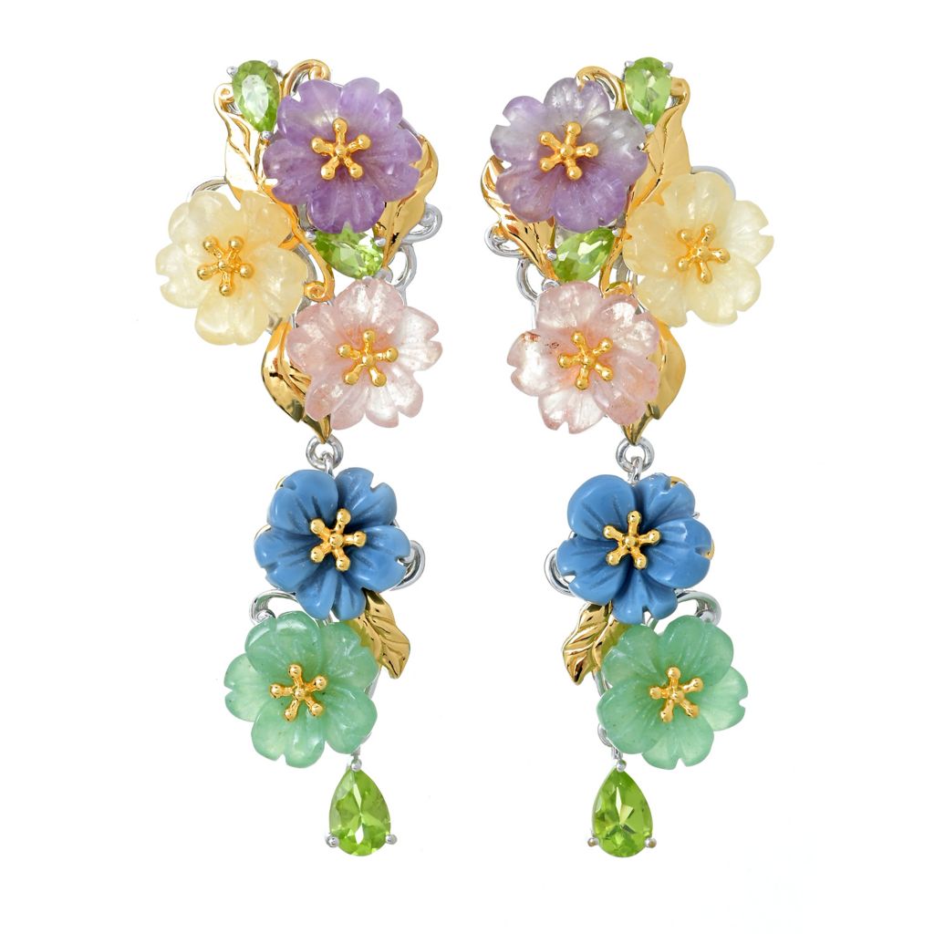 Gems en Vogue 18K Gold Plated 1.68ctw Multi Gem Carved Flower Earrings -  ShopHQ.com