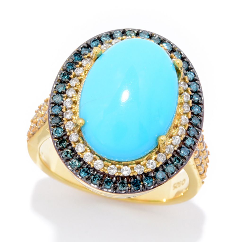 America's Gemstone 14x10mm Sleeping Beauty Turquoise & Fancy Diamond Ring 