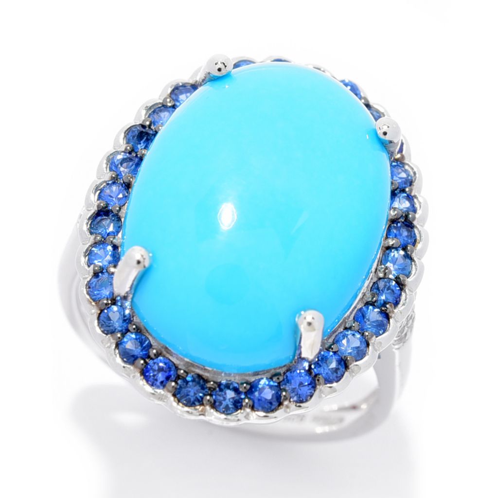 Gem Treasures®, Limited Edition, 18x13mm Sleeping, Beauty Turquoise, &  Sapphire Ring