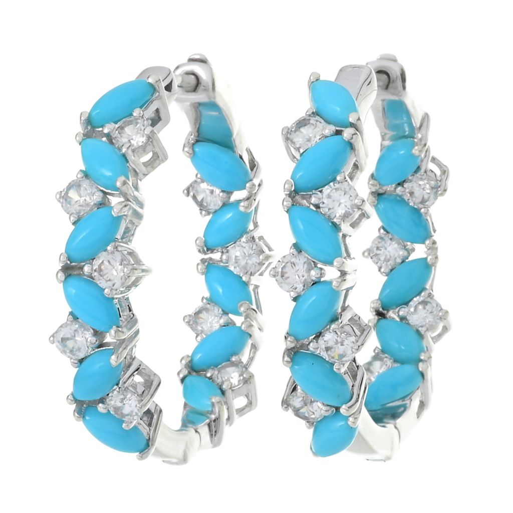 Gem Treasures Sleeping Beauty Turquoise & Zircon Hoop Earrings