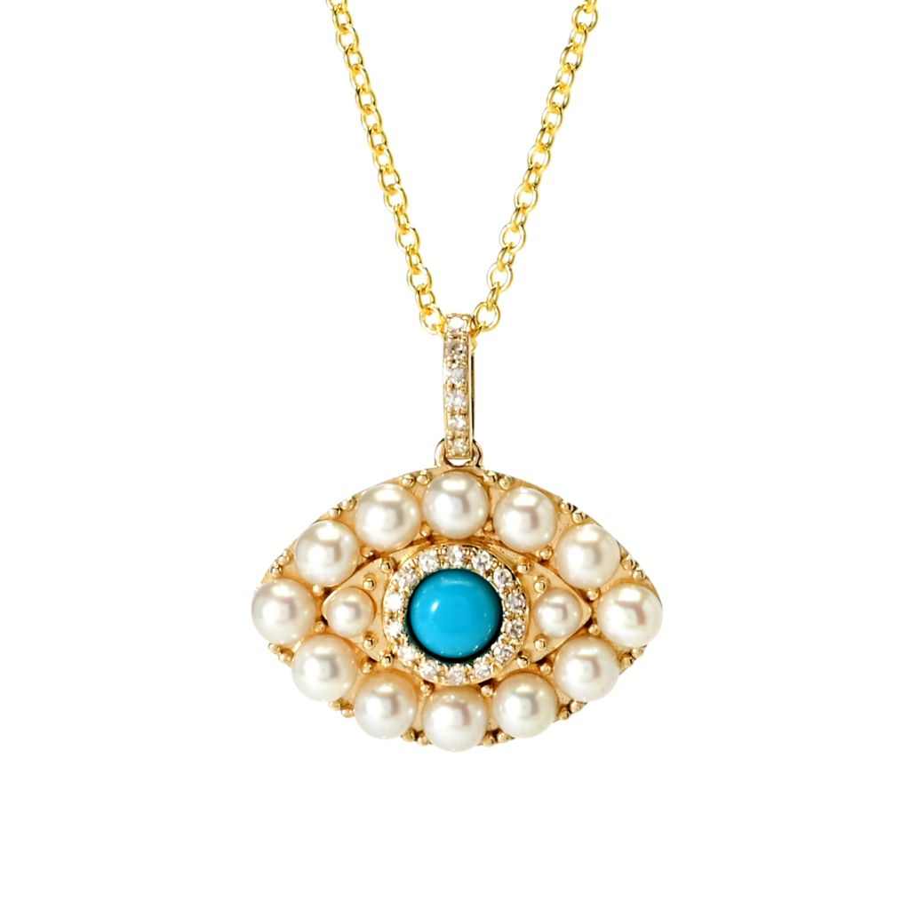 EFFY Turquesa 14K Gold Cultured Pearl, Turquoise & Diamond Evil