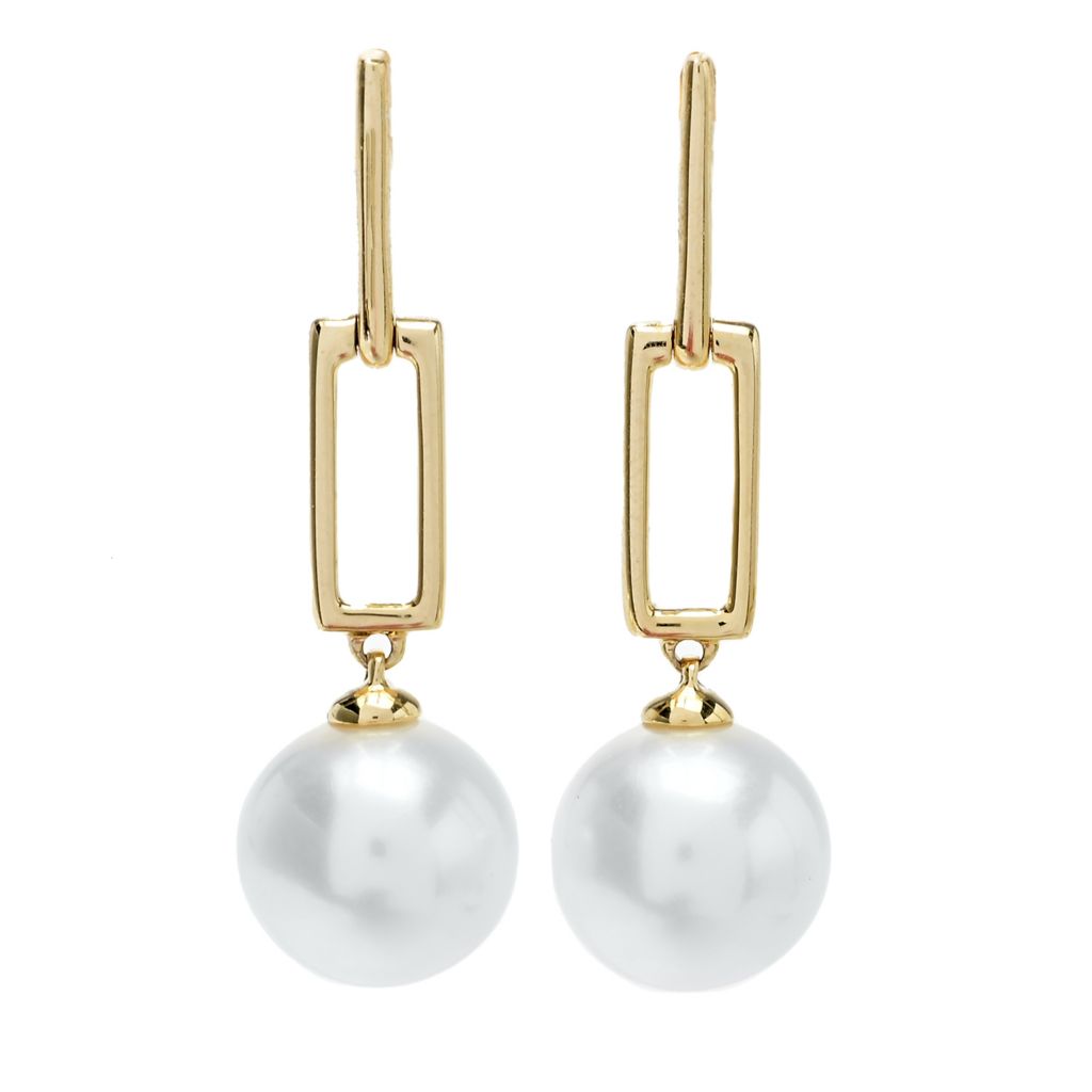 24K Gold Plated Simple Pearl Dangle Earrings, White Pearl Earrings, Pearl Wedding Earrings