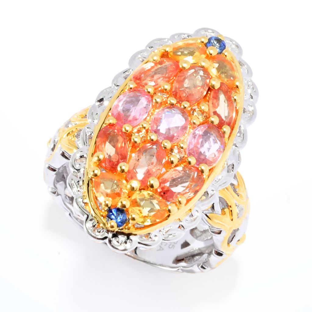Gems en Vogue 18K Gold Accented 2.54ctw Multi Sapphire Oval Ring