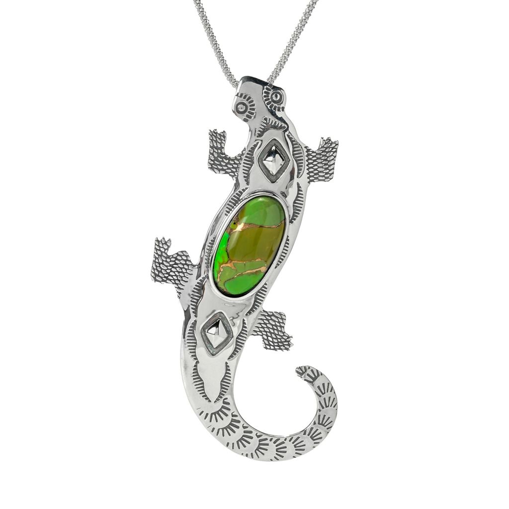 Museum Native American Detailed Gecko Turquoise Sterling Silver Bracelet