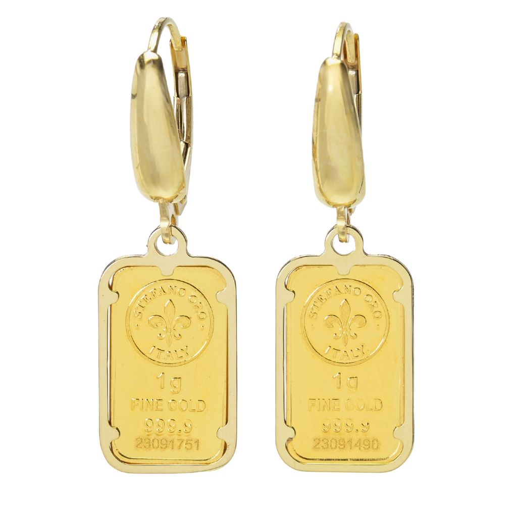Stefano Oro 24K Gold 1 Gram Ingot w/ 14K Gold Frame Drop Earrings