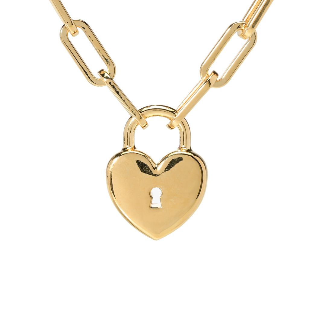 VOGA Collection Electroform Padlock Gold Heart 18K Charm Necklace