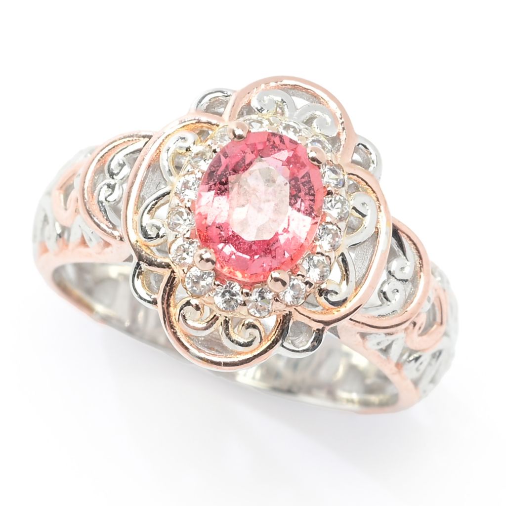 Gems en Vogue 1.36ctw Oval Padparadscha Sapphire & Zircon Ring