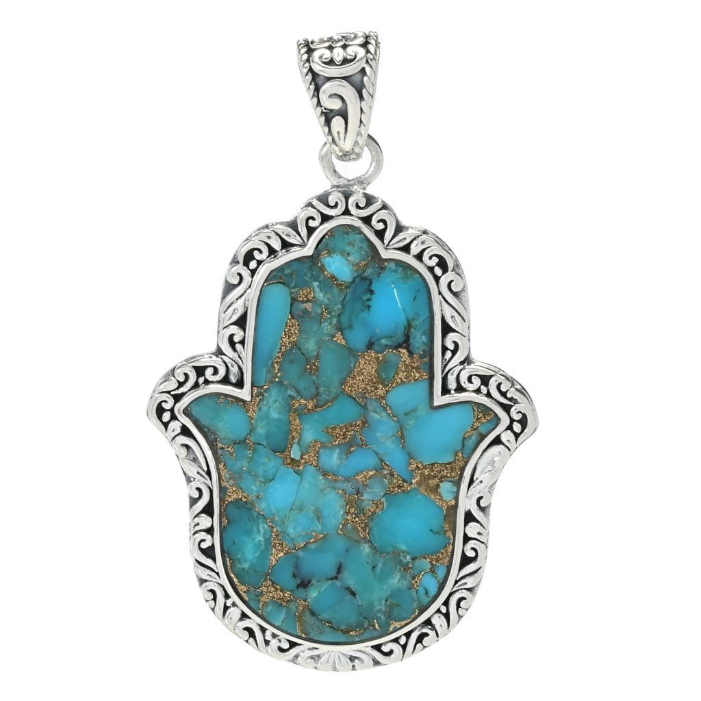 Artisan Silver by Samuel B. 30x23mm Mohave Turquoise Hamsa Pendant