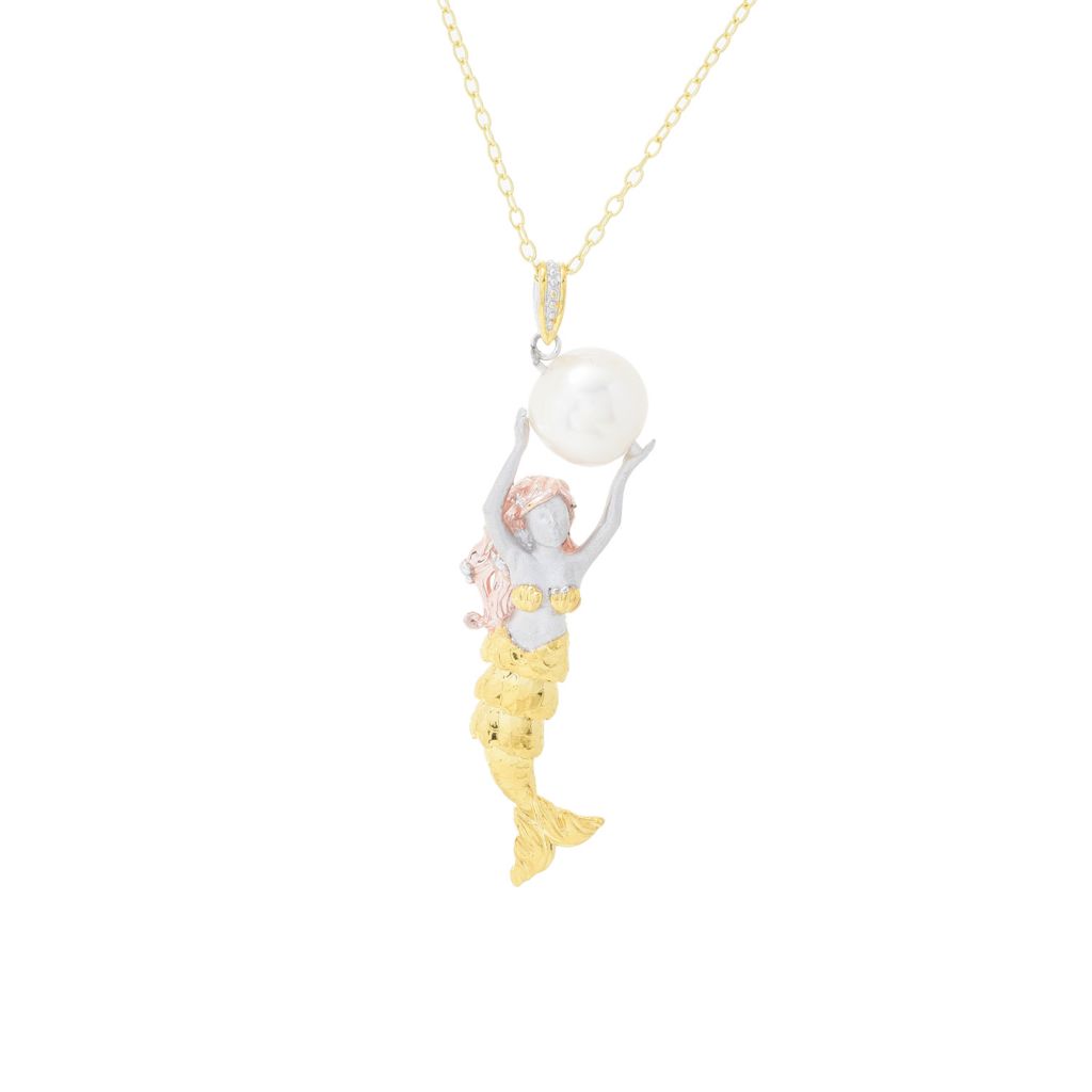 Gems en Vogue, 18K Gold Accented, 11mm Cultured, Pearl Mermaid, Pendant w/  Chain