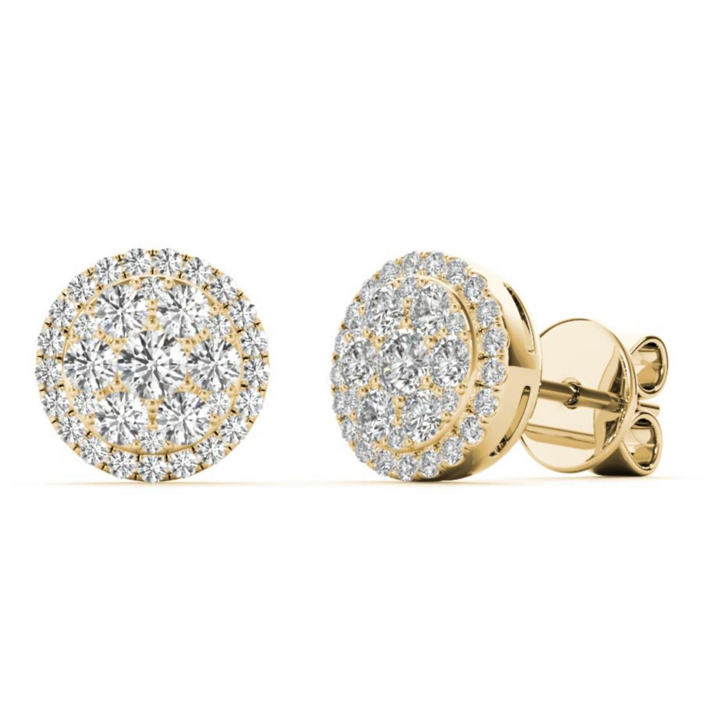 Tresorra 18K YG Round Halo Cluster Diamond Stud Earrings on sale at shophq.com - 210-804