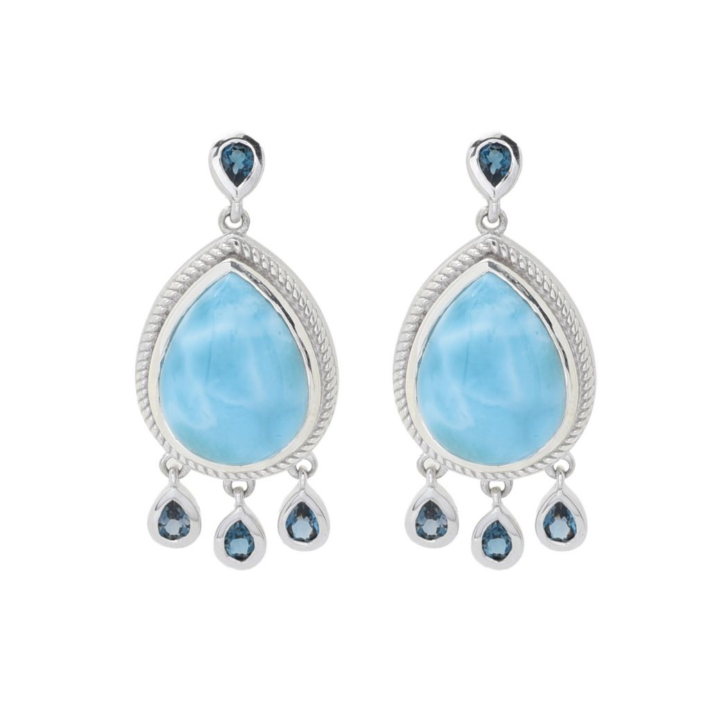 Gem Treasures® 16x12mm Larimar & London Blue Topaz Dangle Earrings