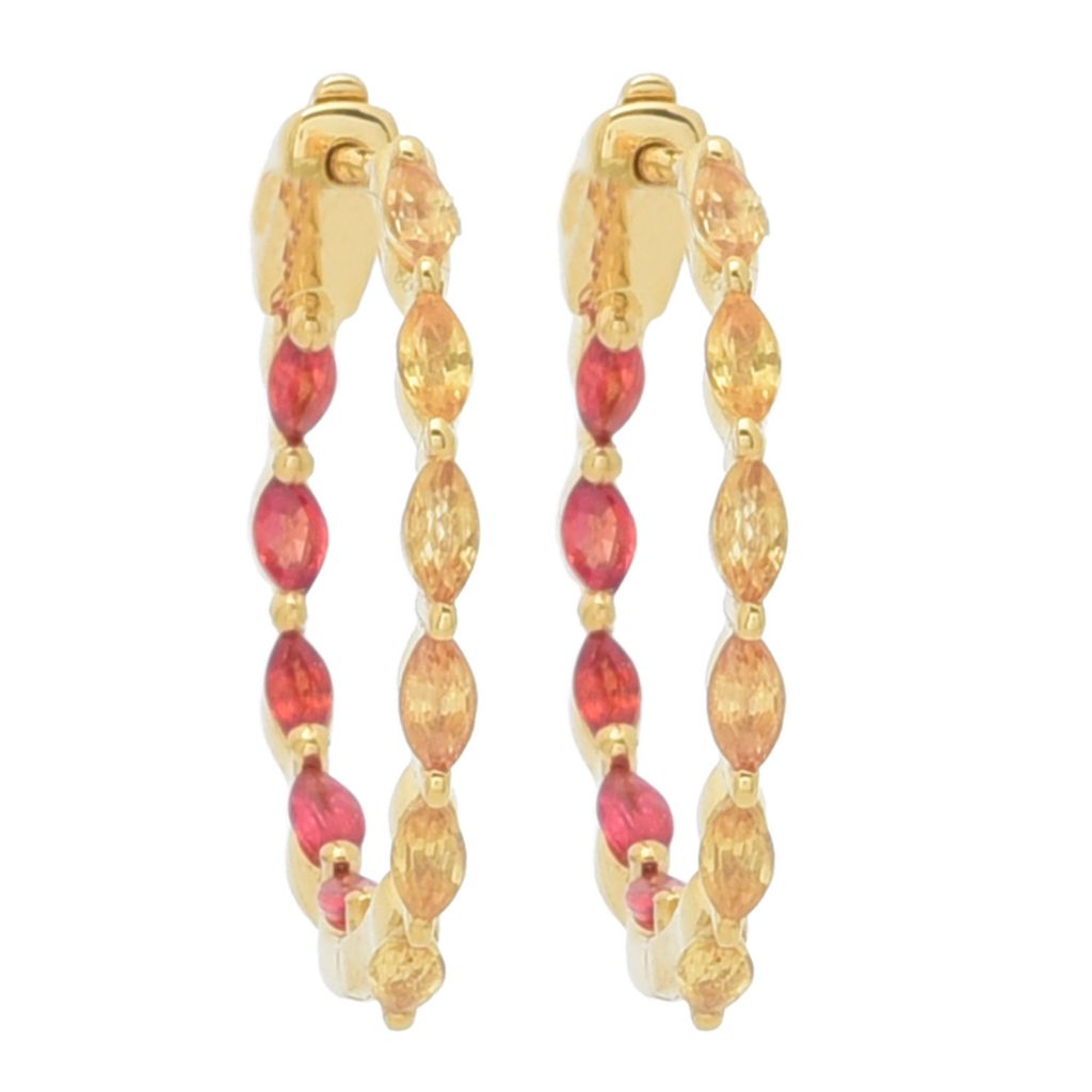 Gem Treasures® 18K Vermeil 2.42ctw Scarlet & Golden Sapphire Hoop Earrings