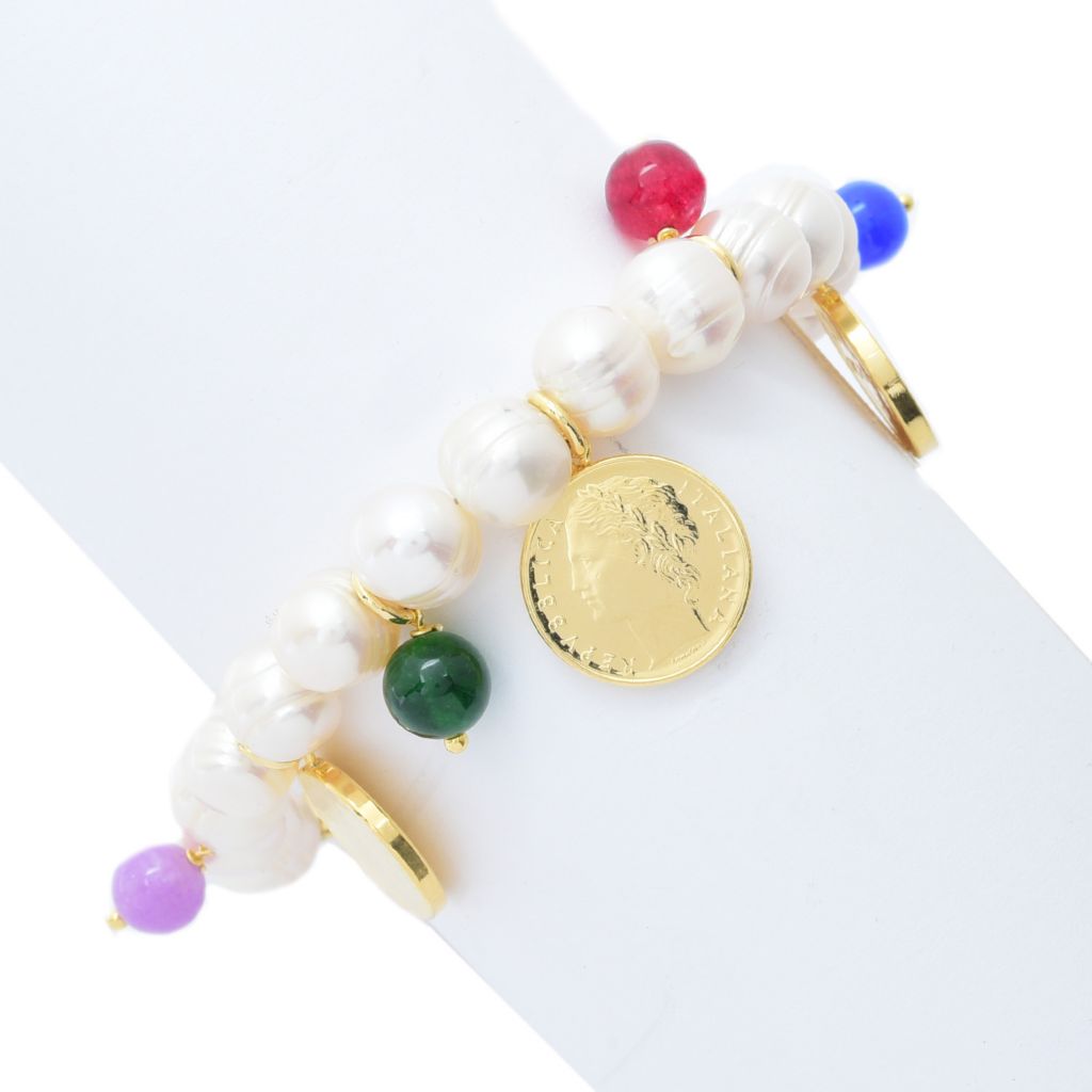 14K Yellow Gold-filled Bracelet with Green Dyed Freshwater Cultured Pearls and Crystals