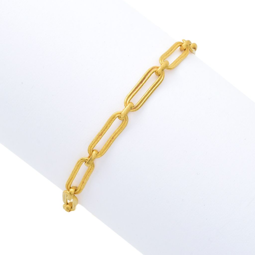 Cevherun 24K Gold Satin Finish Handmade Paperclip Link Bracelet