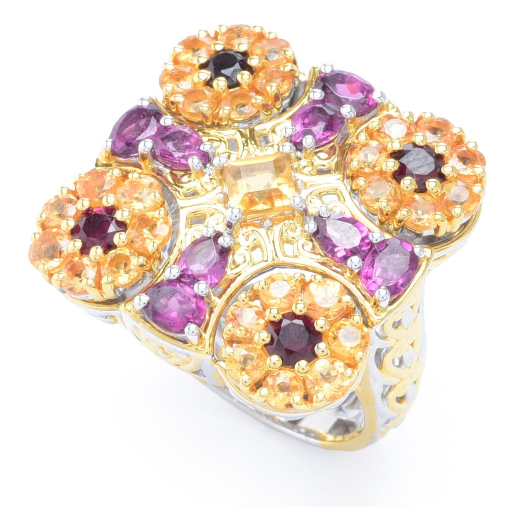 Gems en Vogue 18K Gold Accented 5.13ctw Multi Gemstone Cross Spinner Ring