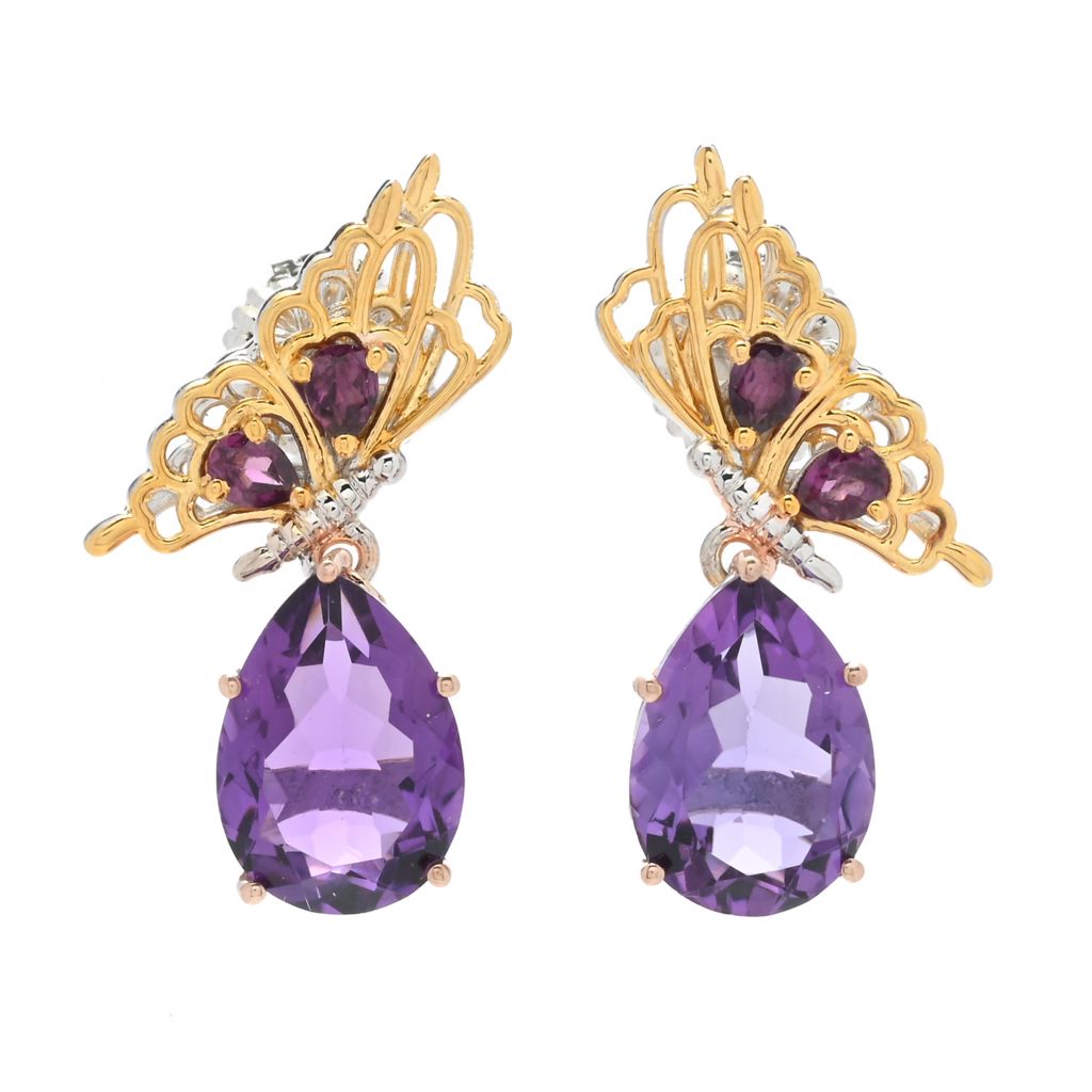 Gems en Vogue 10.34ctw Namibian Amethyst Rhodolite Butterfly Earrings