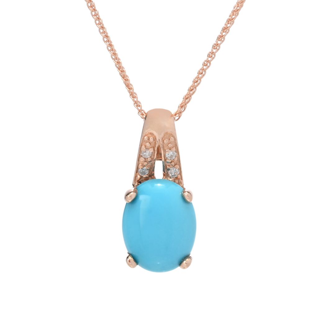 LALI Jewels 14K Rose Gold 9x7mm Turquoise Diamond Pendant w  