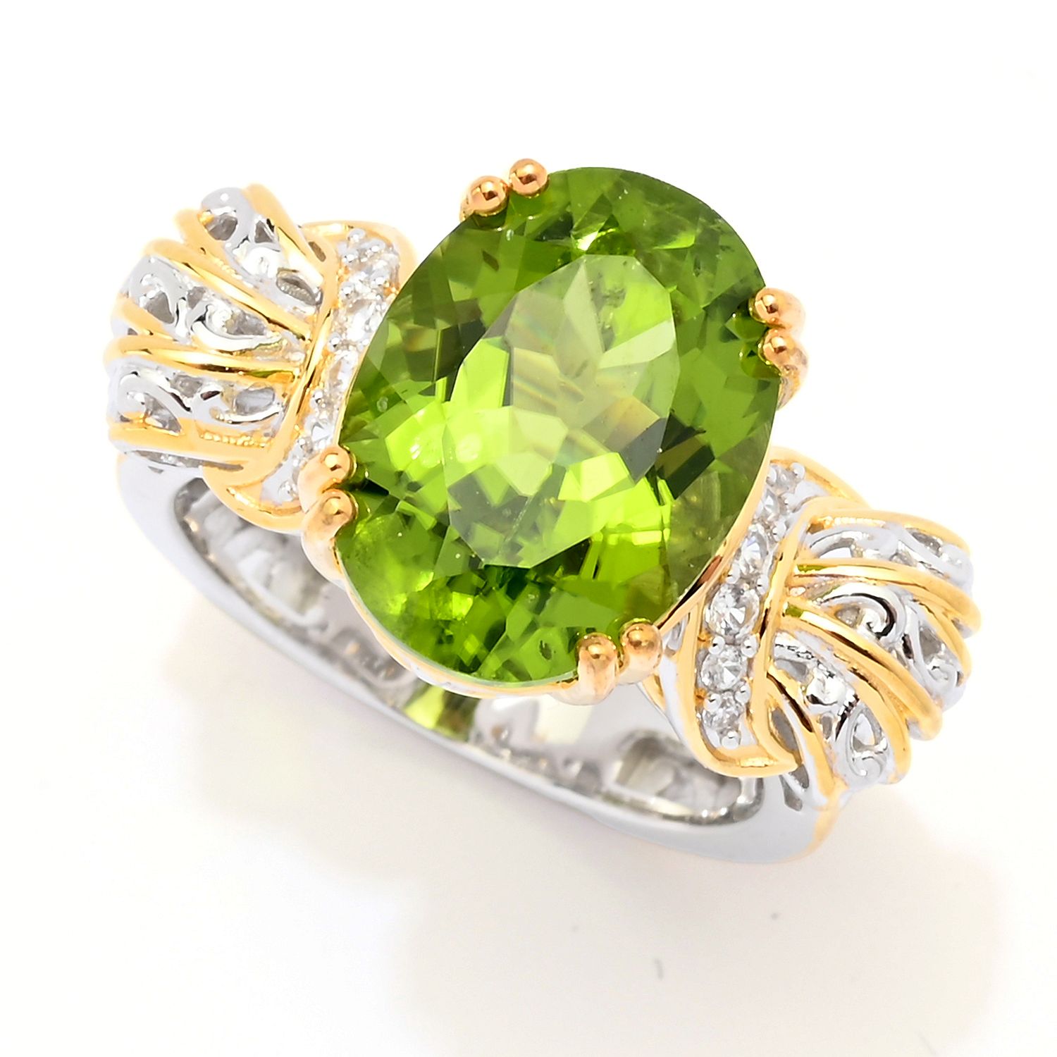 213-239- Gems en Vogue
18K Gold Accented
7.36ctw Oval
Peridot & White
Zircon Ring