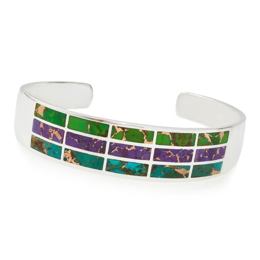 Important Southwestern Bronze Turquoise Inlay Bracelet Important Southwestern Bronze Turquoise Inlay Bracelet