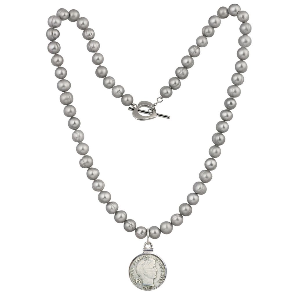 American Coin Treasures Barber Dime Coin Grey Pearl Necklace